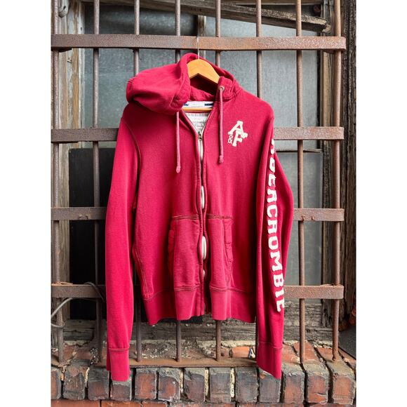 Y2K Red Abercrombie & Fitch Muscle Hoodie Size Large AS IS - Picture 1 of 5